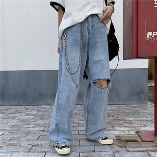 Quần jean ống suông chất , quần oversize rách gối (hàng order không có sẵn)