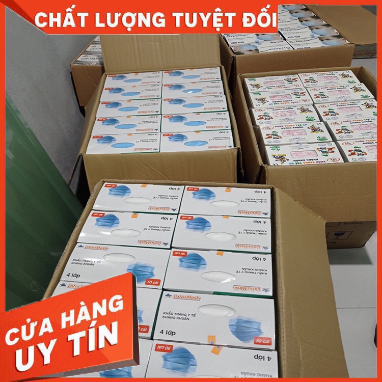 Khẩu Trang Y Tế 4 Lớp Có LOGO,Hộp 50 Chiếc Tác Dụng Kháng Khuẩn,Lọc Khói Bụi Độc Hại.