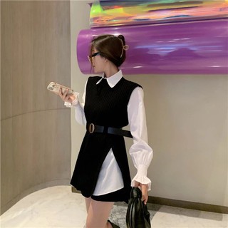(SẴN) Set áo gile + áo sơ mi kèm đai
