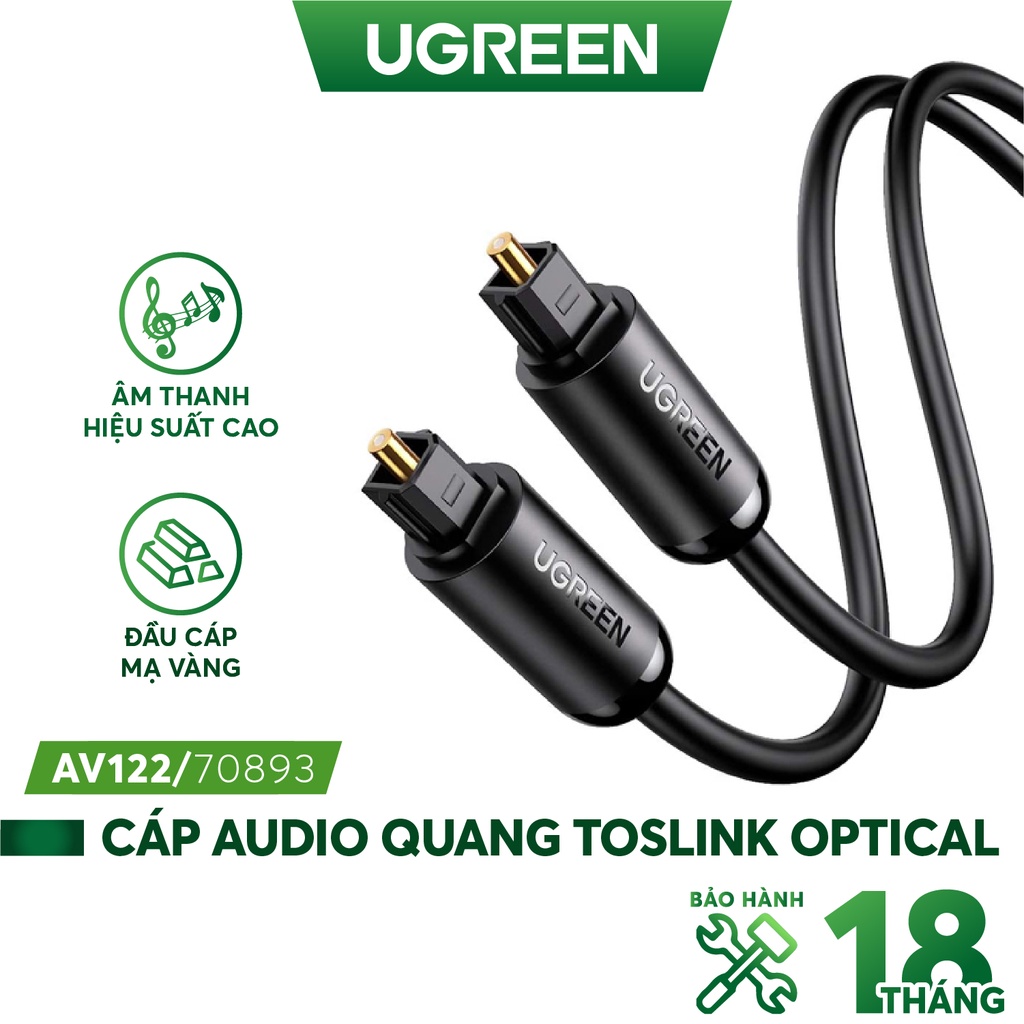 Cáp audio quang Toslink Optical hỗ trợ âm thanh 5.1/ 7.1 dài 1-3m UGREEN 70890 - Hàng phân phối chính hãng