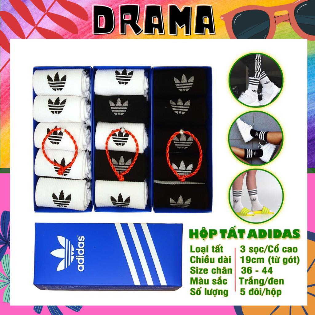 Tất nam, Tất nữ cổ cao thể thao [Hộp 5 đôi Adidat 3 sọc] Cotton hàng dày xuất dư, hộp quà tặng PHỤ KIỆN DRAMA MS007