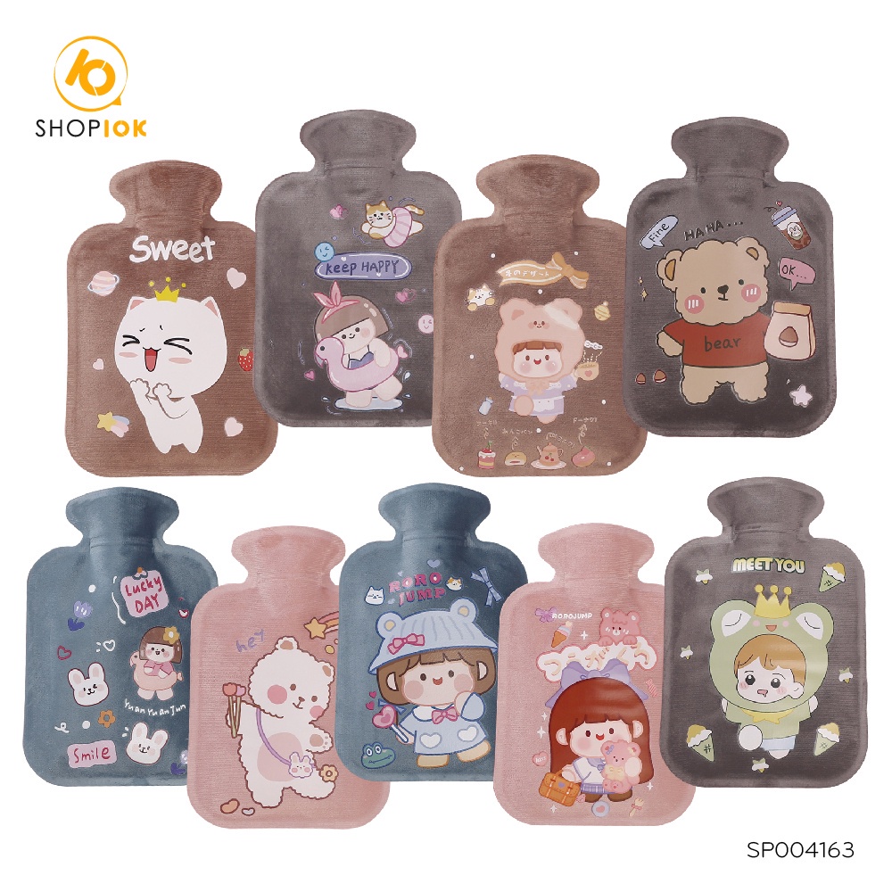 Túi Sưởi Túi Chườm Ấm Mùa Đông Giảm Đau Bụng Nhung Mềm/ Trong Suốt 350ml Nhiều Hình Cute