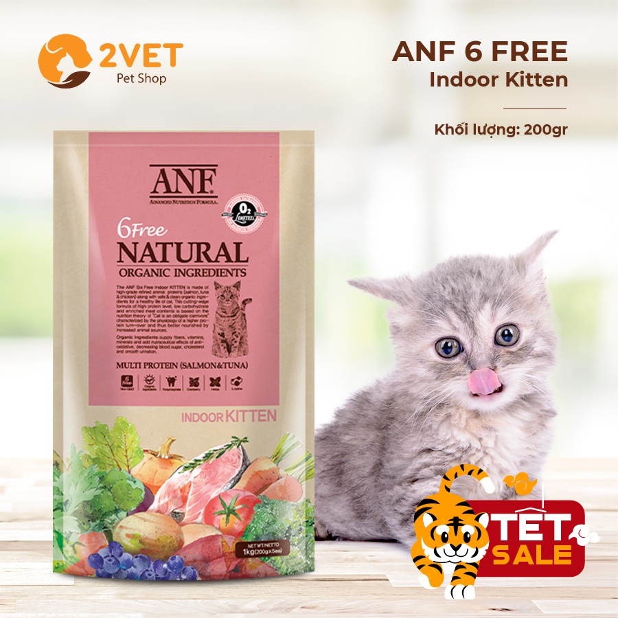 Đồ Ăn Hữu Cơ Cho Mèo ANF 6 Free Cat Natural Indoor Kitten - Adult - Hạt Cho Mèo Con - Mèo Trưởng Thành - Túi 200G