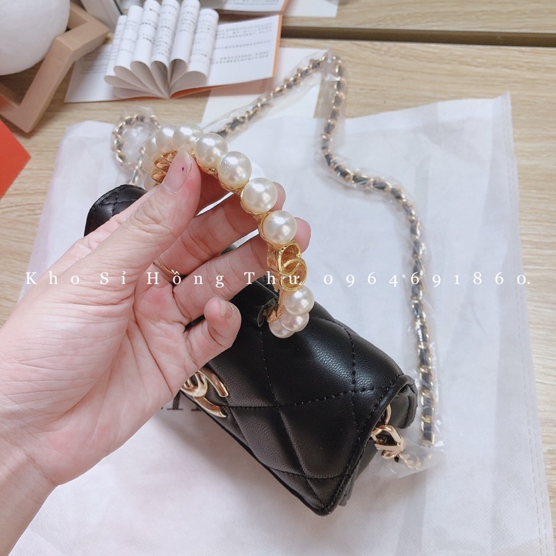 Túi Xách nữ quai ngọc CHA/NEL trần trám tag X đeo chéo size 16cmFreeship