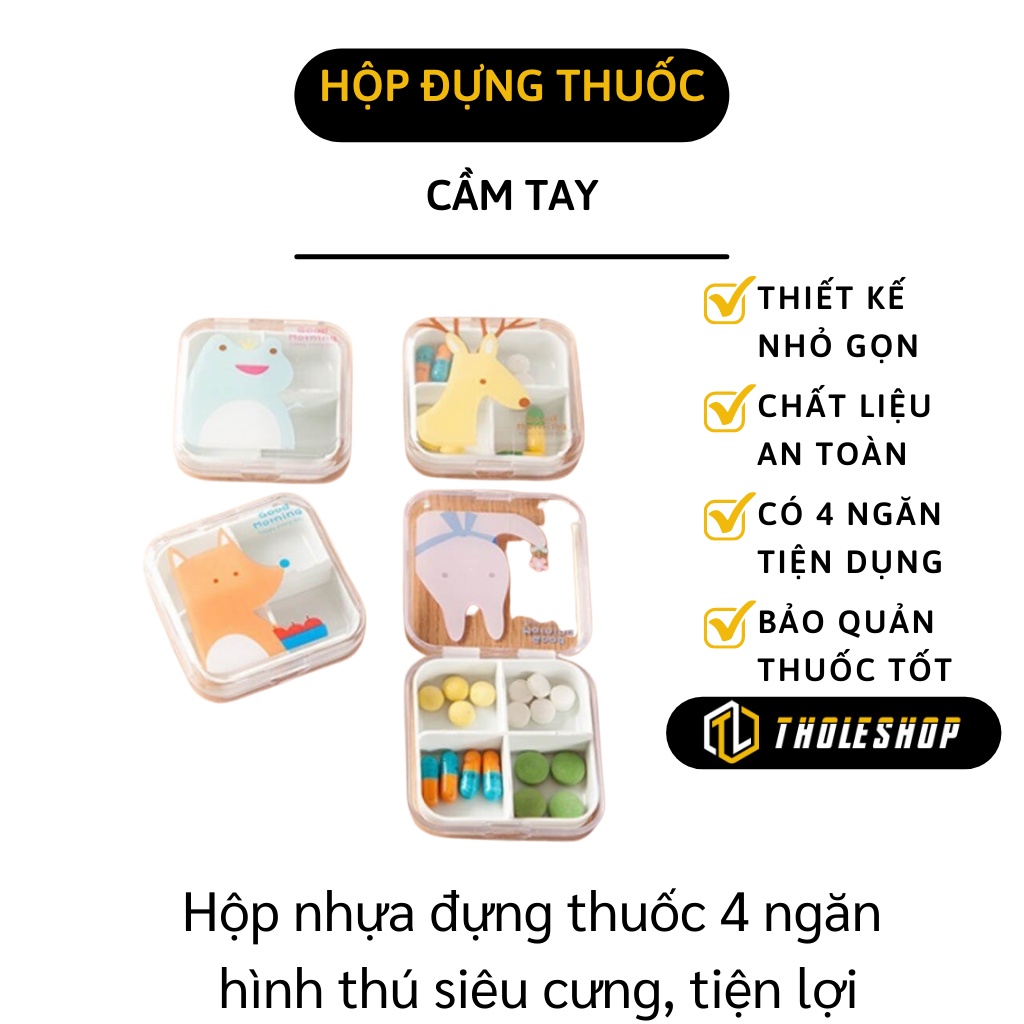 Hộp Đựng Thuốc - Hộp Nhựa Chia Thuốc 4 Ngăn Nhỏ Dễ Dàng Bỏ Túi Đem Theo Hình Thú 8851