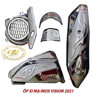 Combo 5 món pát pô, mỏ đuôi, quạt, pô e xe vision 2021-2023 xi mạ crom & carbon
