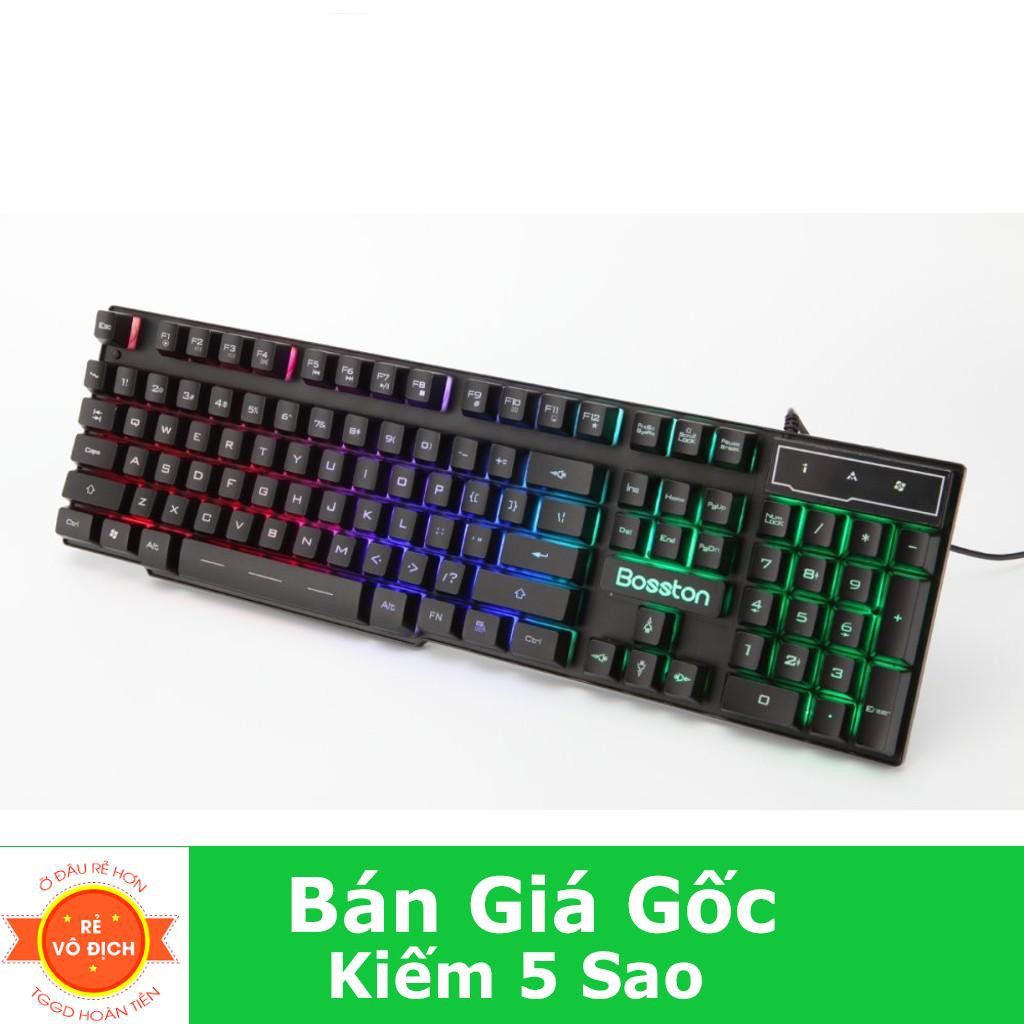 Bàn phím chính hãng Bosston đèn Led 7 màu giả cơ + tấm lót chuột xịn UP10096
