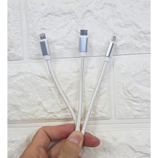 Cáp 3 đầu (Micro Usb, Type C, Lightning ) dây dù dài 1m