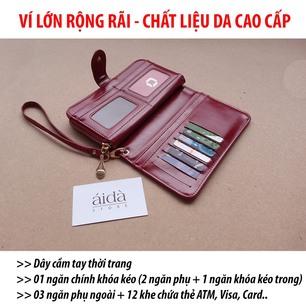 Chính hãng - Ví da cao cấp có dây đeo, nhiều ngăn tiện dụng