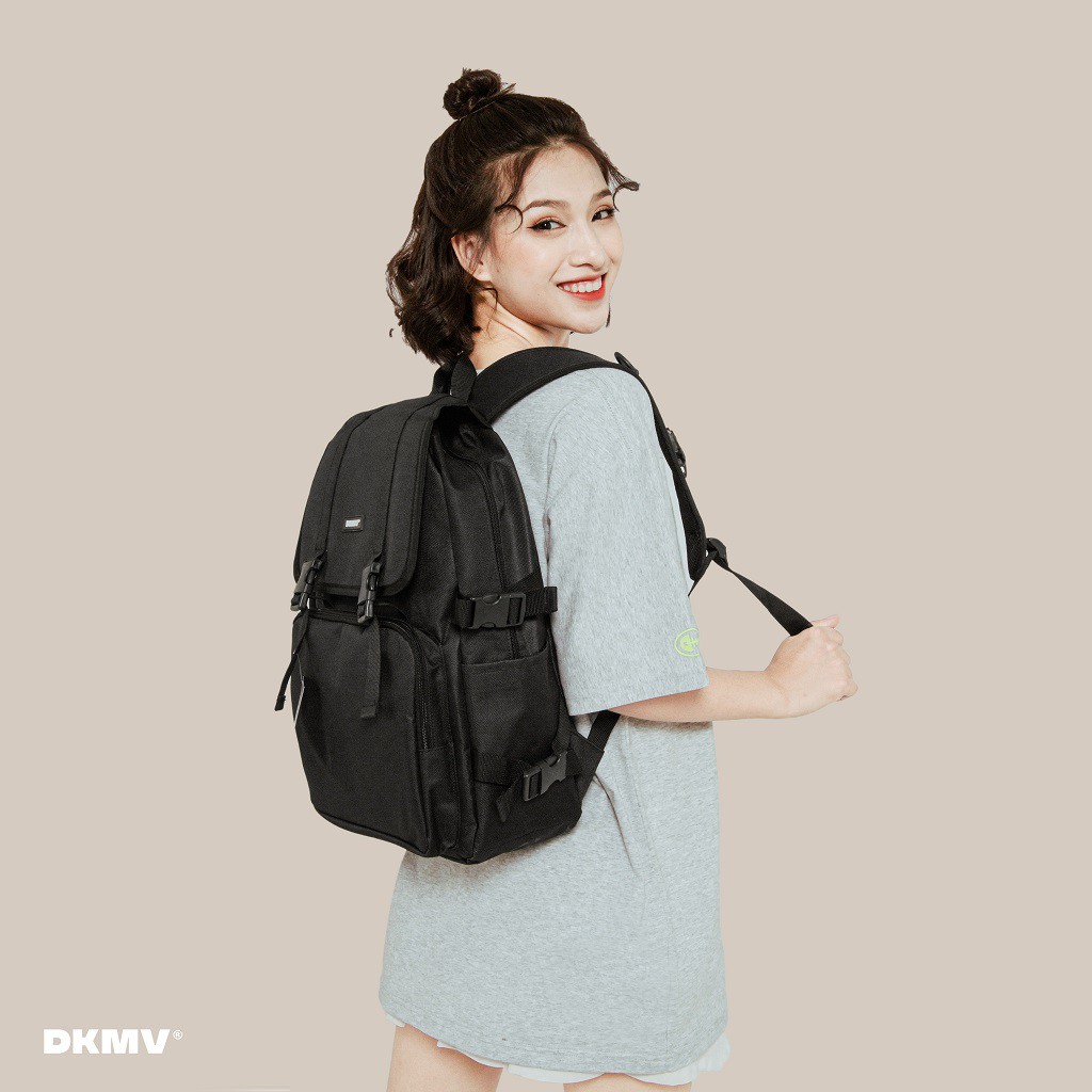 Balo nữ đi học màu đen Don't Kill My Vibe | DKMV Basic Rubber Tag Backpack