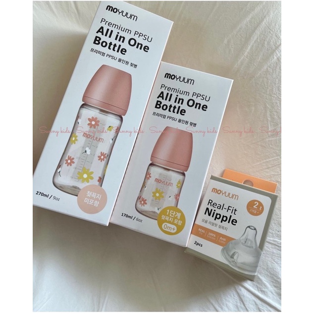 [SẴN] Bình Sữa MOYUUM Hồng Daisy Hoa Cúc chính hãng Hàn Quốc 170ml 270ml