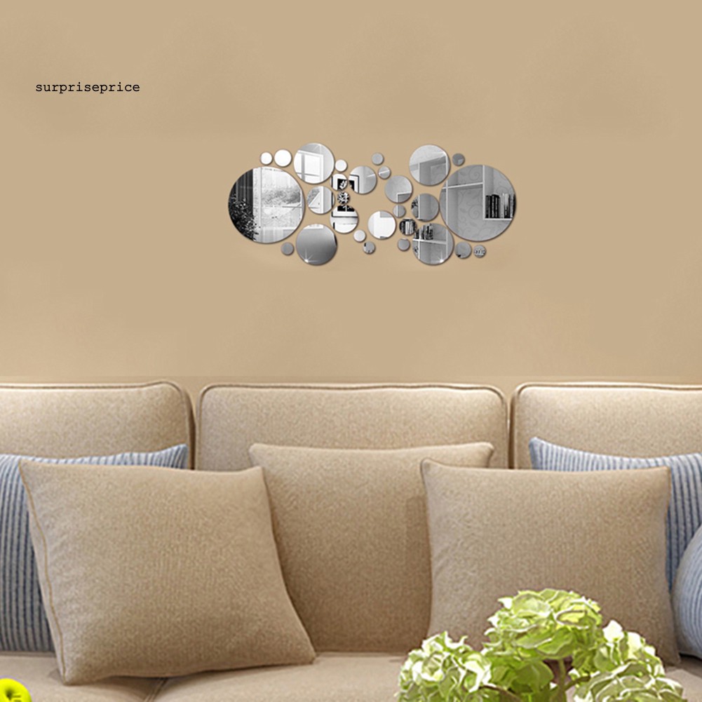 Set 30 Miếng Dán Tường Hình Tròn Tráng Gương 3d Độc Đáo Tiện Lợi