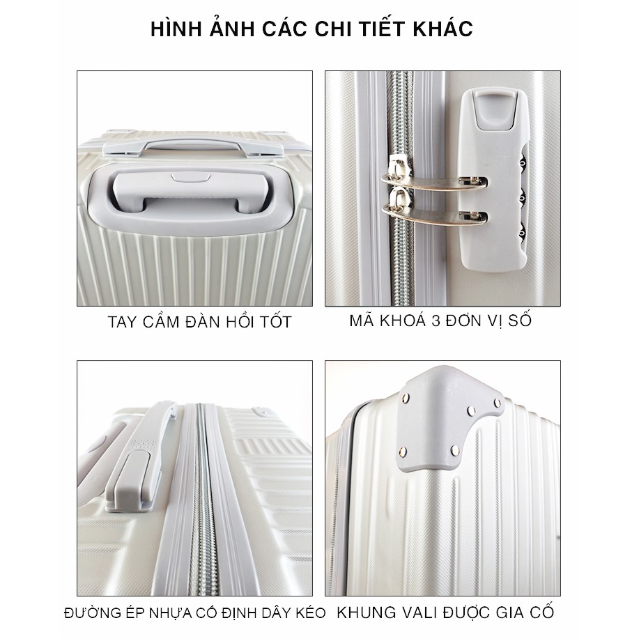 VALI KÉO CAO CẤP / PC + ABS / Size 20 - 24 -28 Inch Màu Hồng Trắng + Tặng miếng dán sticker trong mỗi vali  L002