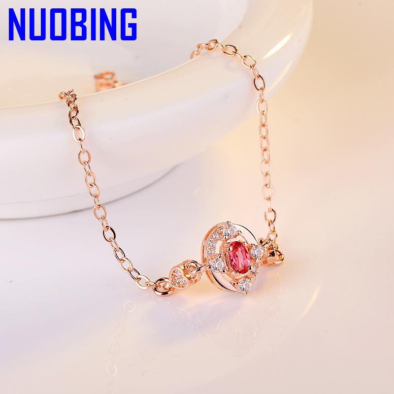 Vòng Tay Mạ Vàng Hồng 14k Đính Đá Ruby Thời Trang