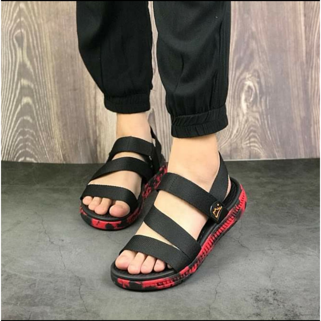 Giày sandal nam nữ FACOTA camo đen đỏ quai dù, đi học [Freeship]