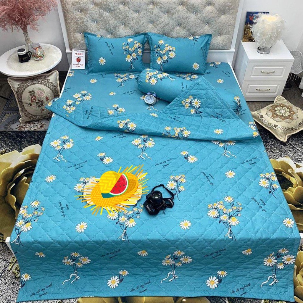 Bộ ga gối 1m2,1m6,1m8 poly cotton 3 món mẫu hoa dây lá bạc
