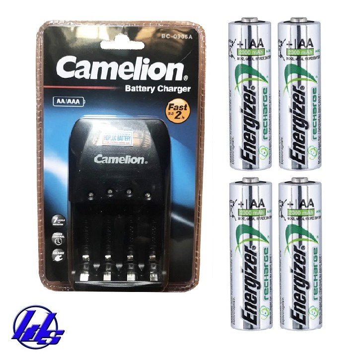 Combo bộ sạc nhanh pin AA, AAA Camelion BC-0905A kèm 4 pin sạc Energizer AA 2300mAh