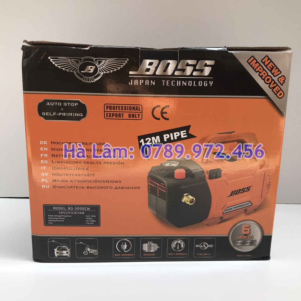 Máy Rửa Xe Chỉnh Áp Boss 3000w Chính Hãng, Bảo Hành 6 Tháng, Tặng Kèm Thanh Nối Dài Và Cút Nối Nhanh