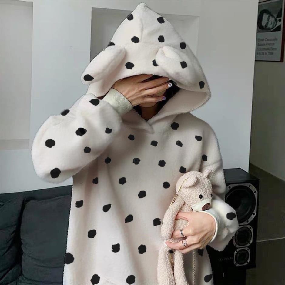 Áo Hoodie Nữ Form Rộng Chất Nỉ Bông Tai Gấu tặng Gấu Teddy Đeo Chéo  - Có Ảnh Thật Tự Chụp X.Store