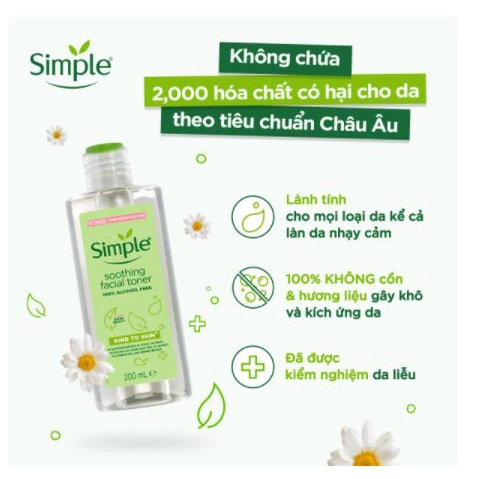 Nước Hoa Hồng Không Cồn Simple Kind To Skin Soothing Facial Toner 200ml