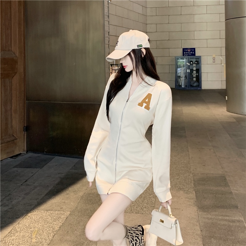 Đầm len tay dài phối khóa kéo thời trang dành cho nữ