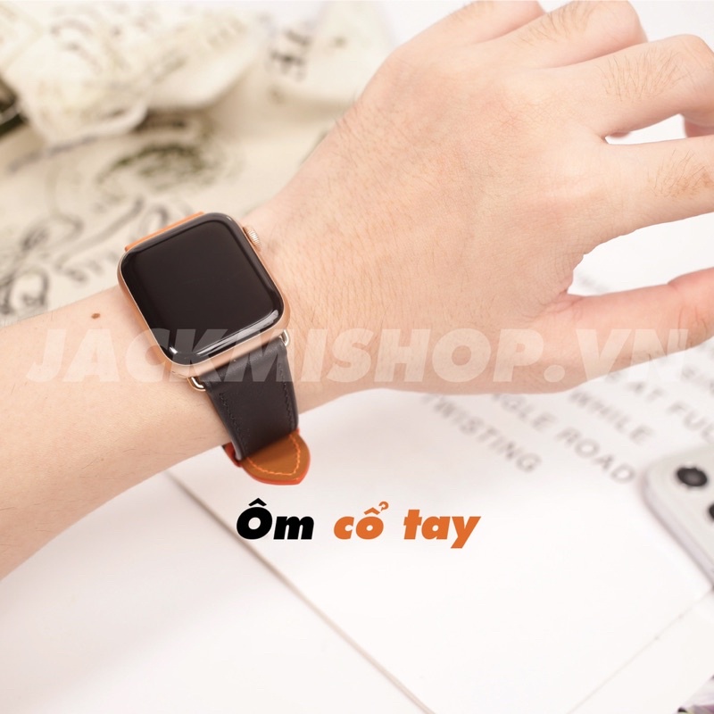 [BẢO HÀNH 1 NĂM] Dây Da BÊ SWIFT may tay thủ công màu Đen/Cam khóa Bướm cho Apple Watch series 1/2/3/4/5/6/7