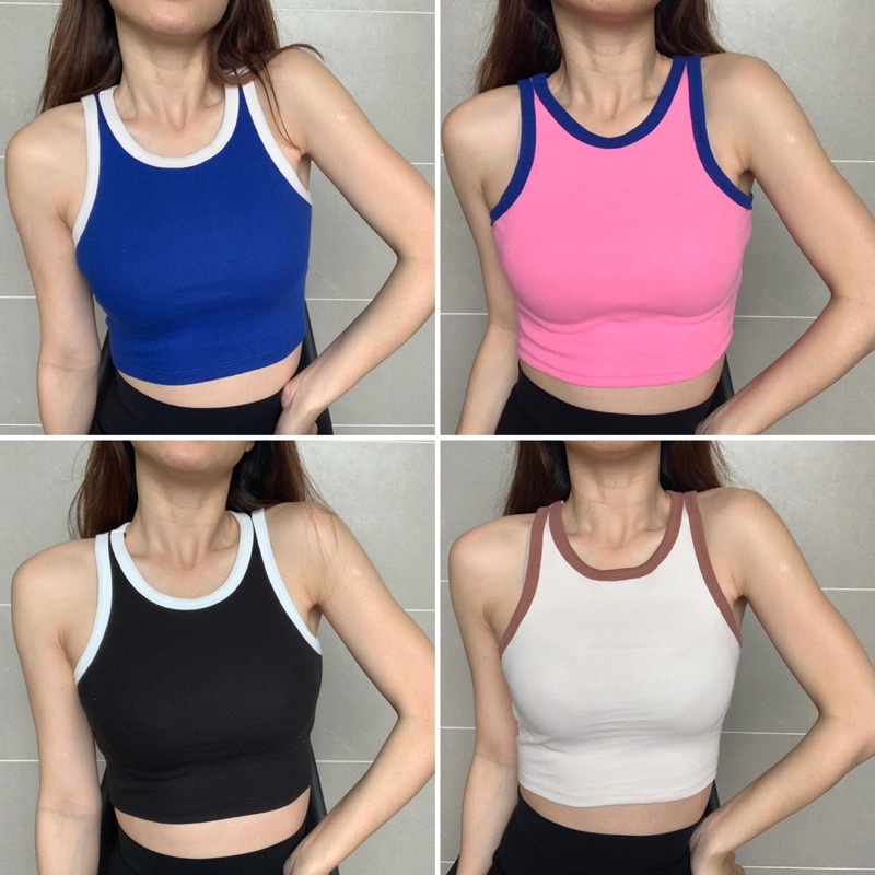 Áo croptop ba lỗ ngược kiểu dáng basic chất liệu thun gân dày dặn - CT11