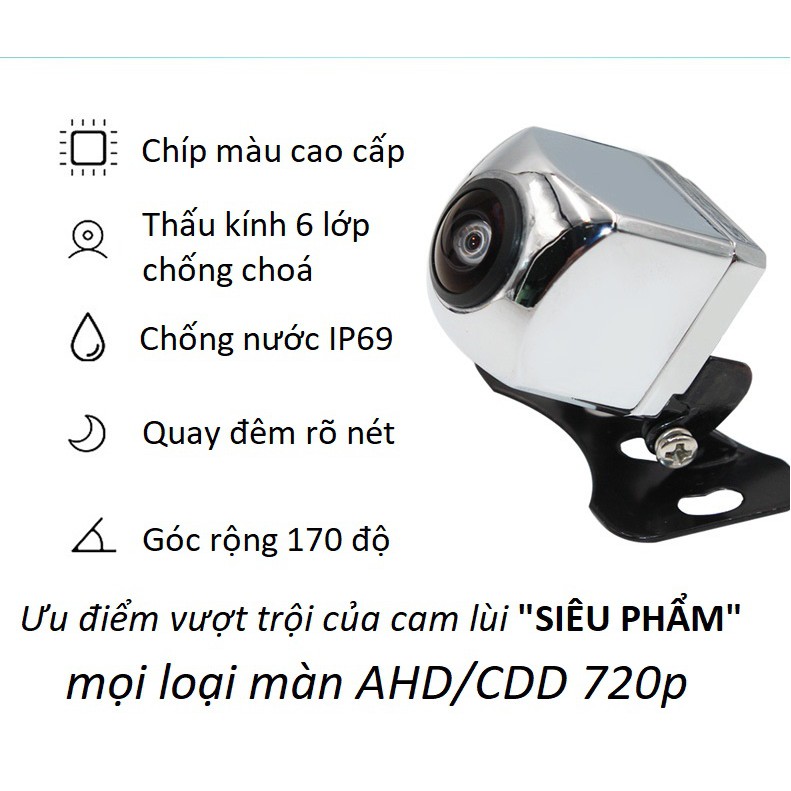 Camera lùi 720p MẮT LỒI góc rộng mạ bạc inox MỌI LOẠI MÀN AHD CCD chân cánh bướm | BigBuy360 - bigbuy360.vn