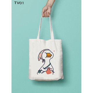 Túi Tote canvas thời trang có khóa kèo và túi con - T01 mẫu vịt đan len