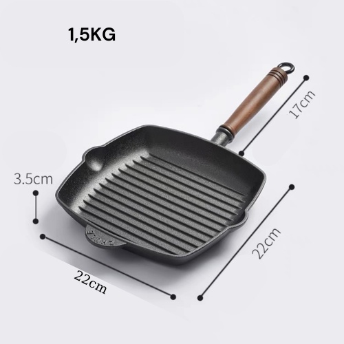 Chảo nướng chống dính beefsteak size 22cm, chảo gang đúc nguyên khối dùng bếp từ, chảo gang nướng thịt LIINKITCHEN