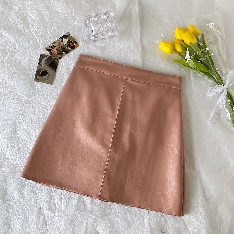 Chân váy chữ A bằng da PU phong cách Hàn Quốc dành cho nữ