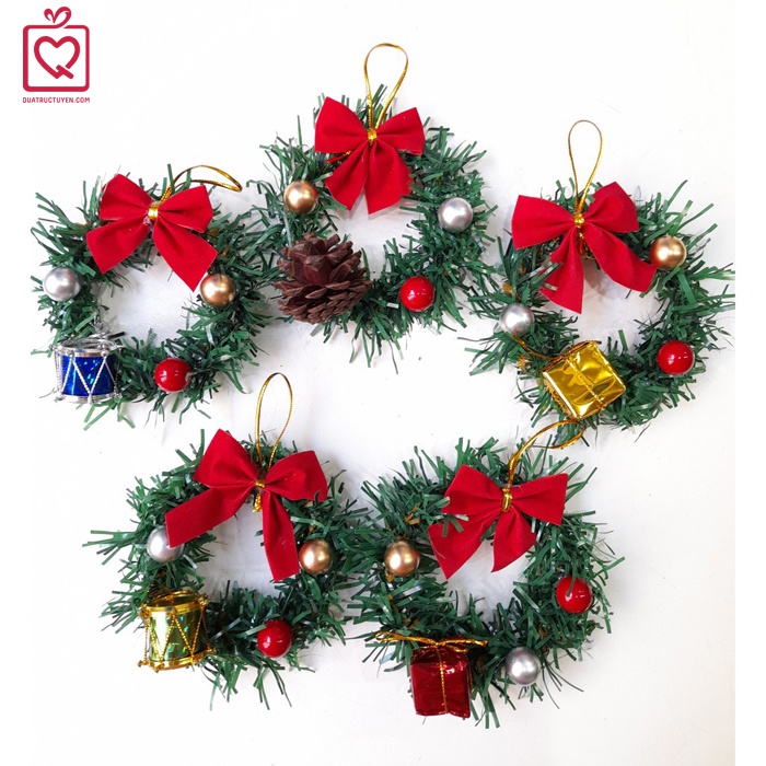 Vòng nguyệt quế Noel mini 7cm có dây treo trang trí giáng sinh