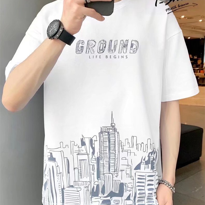 Áo Thun Nam Tay Ngắn Dáng Rộng Phong Cách Hip hop Hàn Quốc Size M-3XL
