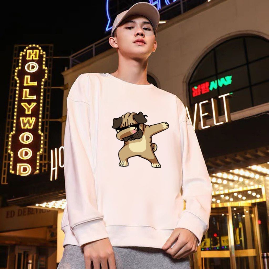 ÁO SWEATER NỈ UNISEX IN CÚN ĐEO GƯƠNG SIÊU NGẦU ÁO NỈ TAY DÀI FORM NAM NỮ ĐỀU MẶC ĐƯỢC