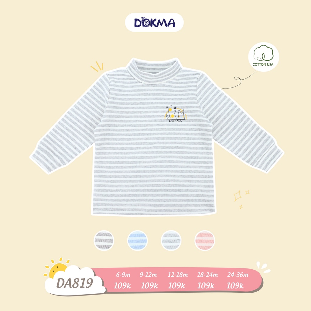 DA819 Áo cổ 3 phân dài tay phối kẻ Dokma vải cotton dày (9-36M)