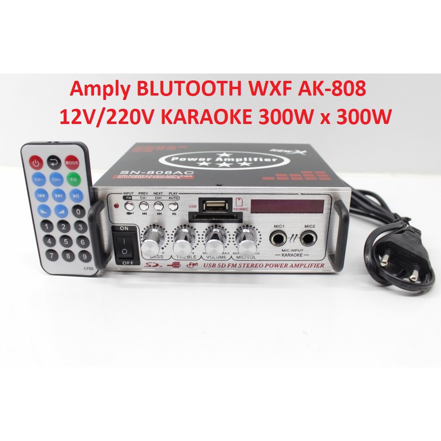 Ampli mini âm ly oto LDZS AV-808 12V/220V bluetooth KARAOKE 300W x 300W (XANH)