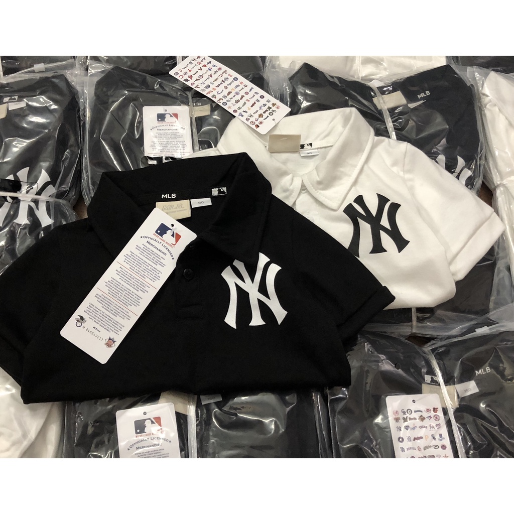 Áo polo cộc tay bé trai - Áo cộc tay cổ polo MLB đen &amp; trắng cho bé trai size 90-150