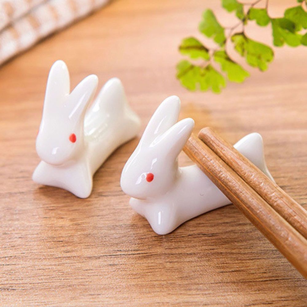 Bộ 2 Giá Gác Đũa Bằng Gốm Hình Thỏ Dễ Thương Nhiều Màu Dùng Trang Trí Bàn Ăn