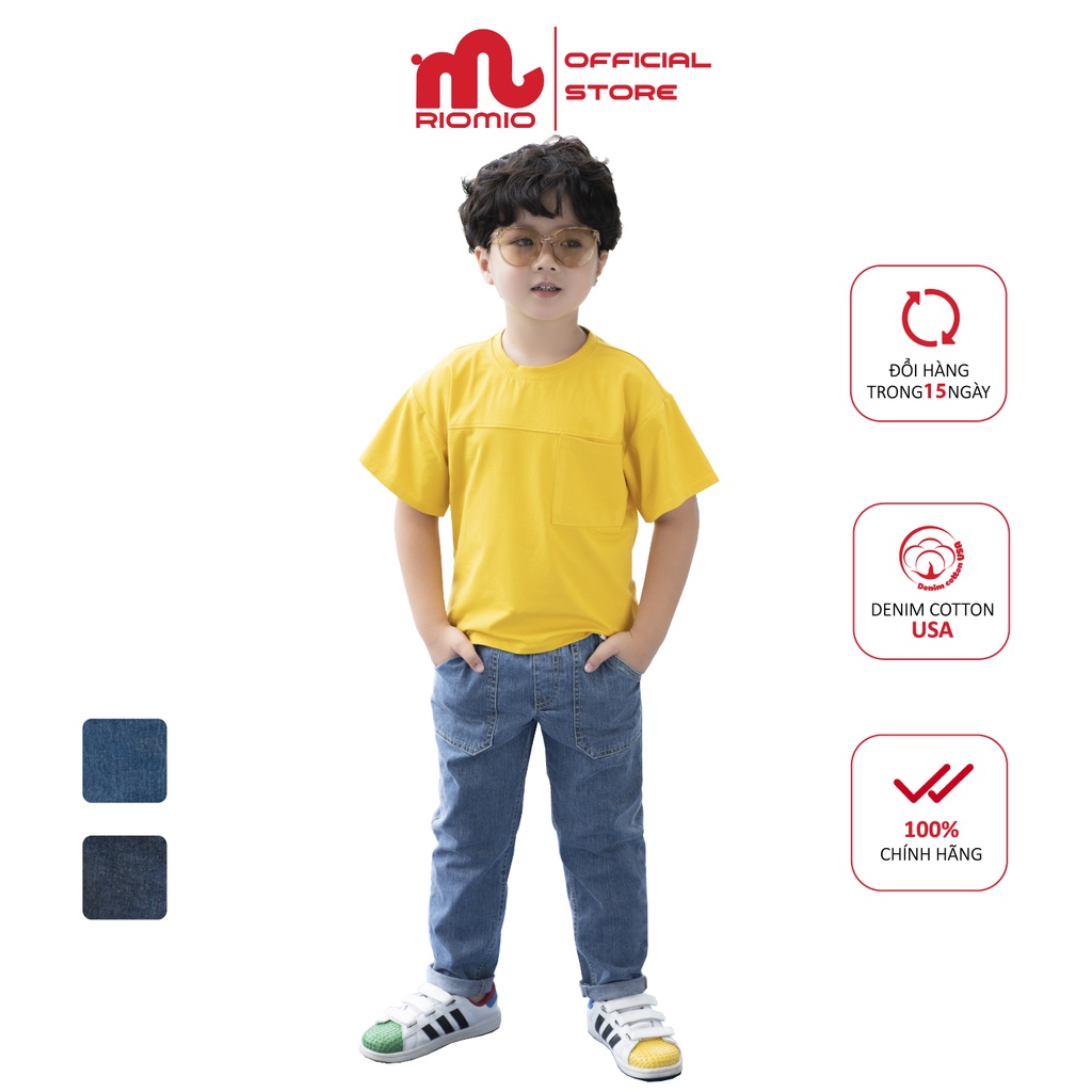 Quần jean cho bé trai 5-12 tuổi size 20-50kg RIOMIO ống suông chất liệu 100% cotton USA co giãn kèm quà tặng - RM266