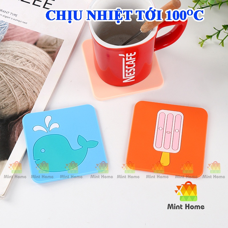 Miếng lót ly silicon hoạt hình dễ thương cute đáng yêu đế lót nồi cách nhiệt chống trượt, chống thấm bàn ăn