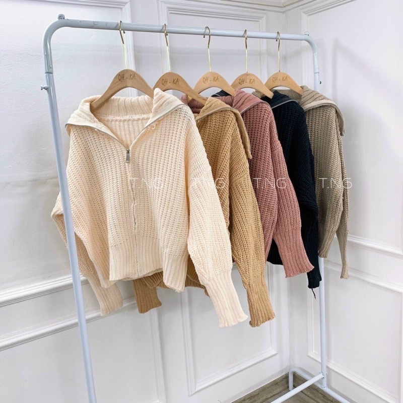 Áo khoác len kéo khoá bo tay vải len dày dặn AK1829 - NhiNhi Shop