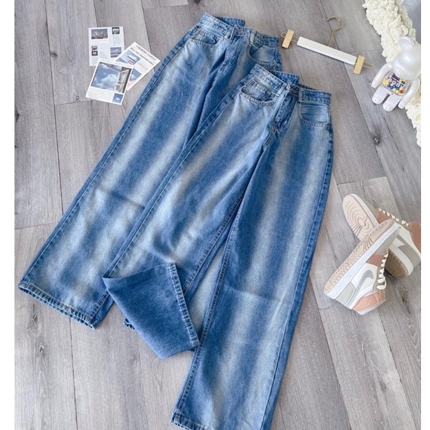 Quần Jeans Nữ AIORI Jeans Ống Rộng Lưng Cao Ulzzang Chất Bò Cao Cấp Dài 104cm
