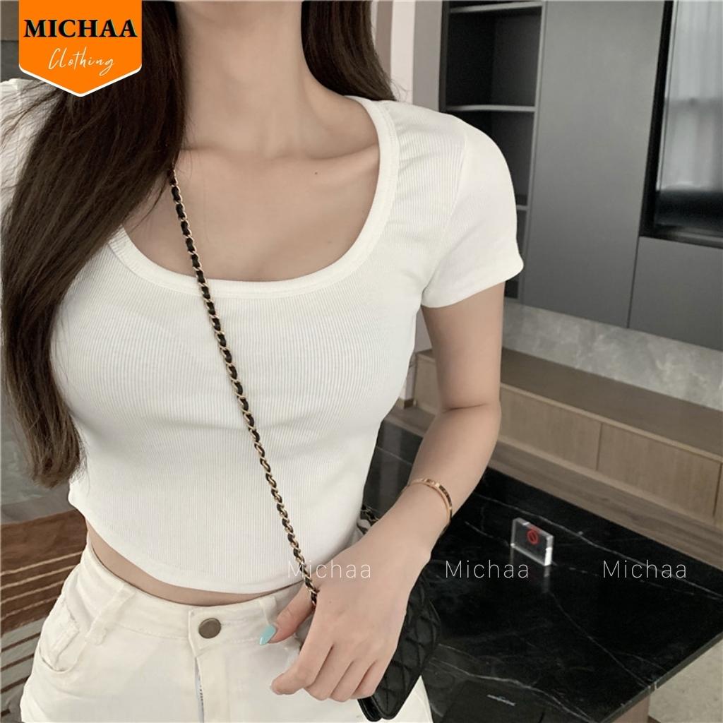 Áo Croptop TRƠN CỔ VUÔNG Nữ Phong Cách Thể Thao Basic Chất Thun Borip - MICHAA