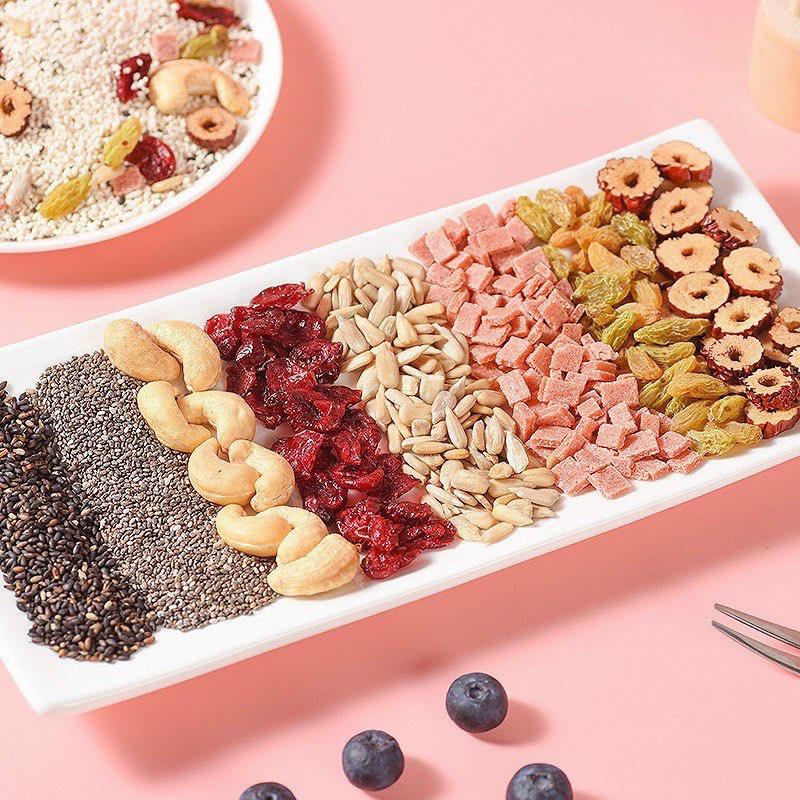 Bột Củ Sen Dinh Dưỡng Hạt chia, Dưỡng Nhan, Giảm Cân Meizhoushike hộp 500gr [Màu hồng M5]