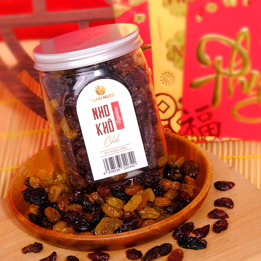 Nho khô Raisins 3 màu TANU NUTS, nho khô không đường Chile sấy chua ngọt