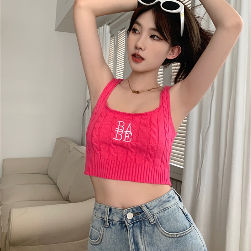 Áo Hai Dây Dệt Kim Mỏng Thêu Họa Tiết Thời Trang Cho Nữ