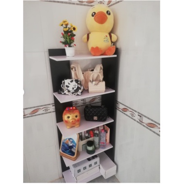 Kệ sách gỗ 5 tầng kệ góc tường gỗ MDF chống nước màu TRẮNG MIX ĐEN