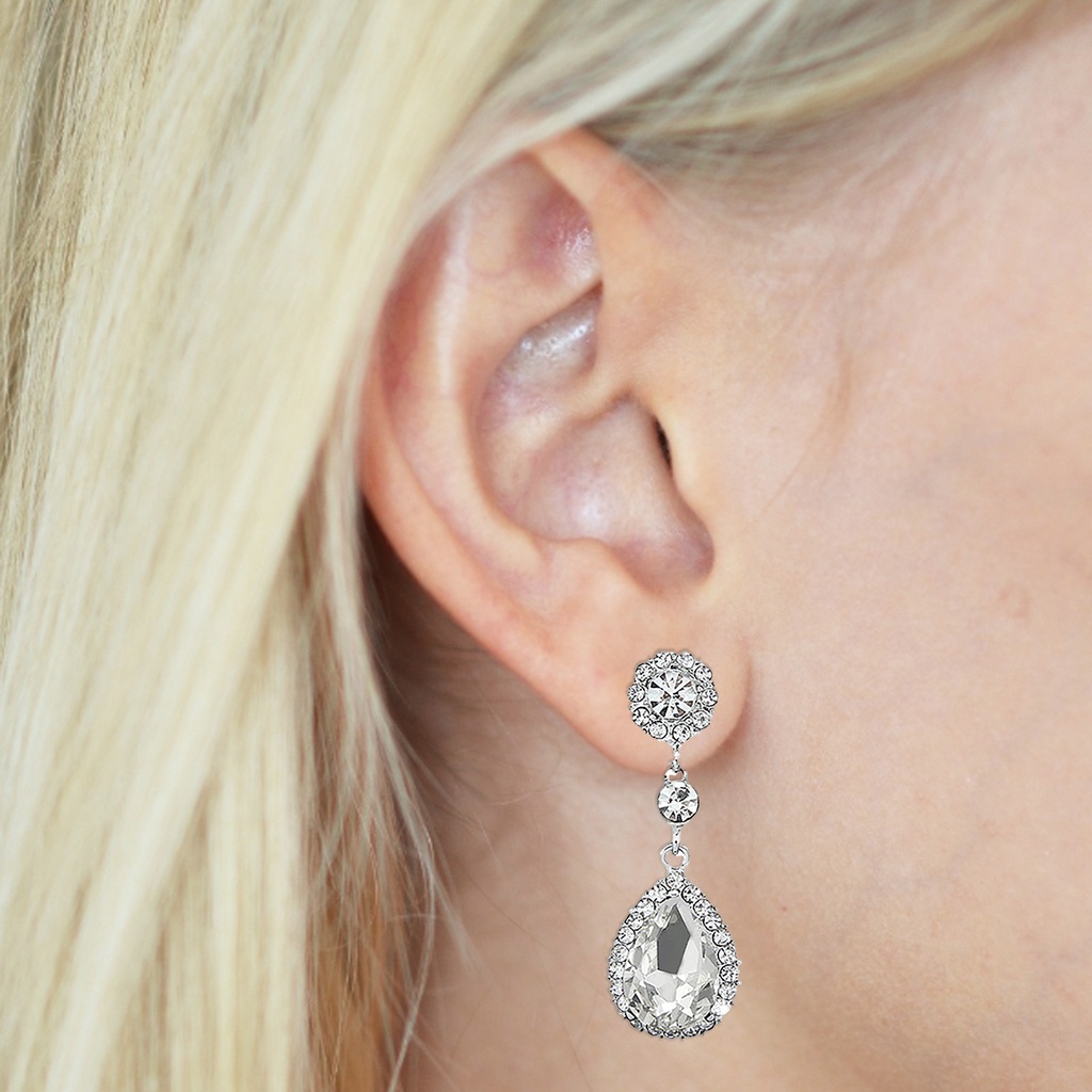 Khuyên tai đính đá hình giọt nước phong cách sang trọng thanh lịch dành cho nữ