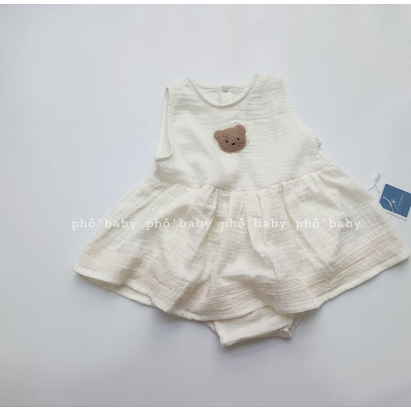 váy body xô muslin  gấu nâu thêu