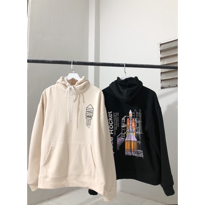 ÁO KHOÁC HOODIE, ÁO NỈ BÔNG TÊN LỮA SPACE ROCKET 2 MÀU ĐEN/TRẮNG KEM _ NAM/NŨ UNISEX ( HÌNH THẬT) KÈM CLIP | BigBuy360 - bigbuy360.vn